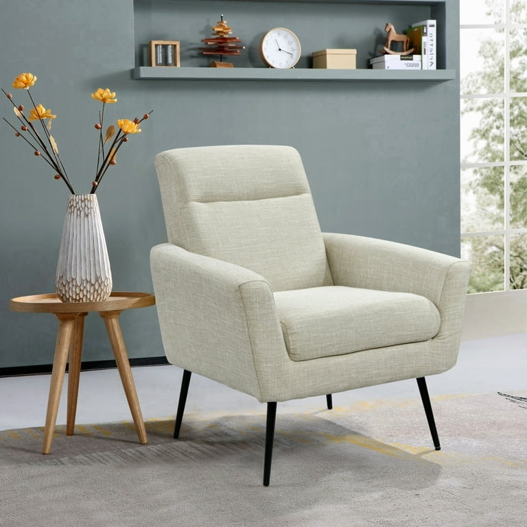 Accent Chair Mid Century Fabric Upholstered Armchair with High Back and Metal Legs Vintage Comfy Single Sofa Chair Leisure Chair for Small Space