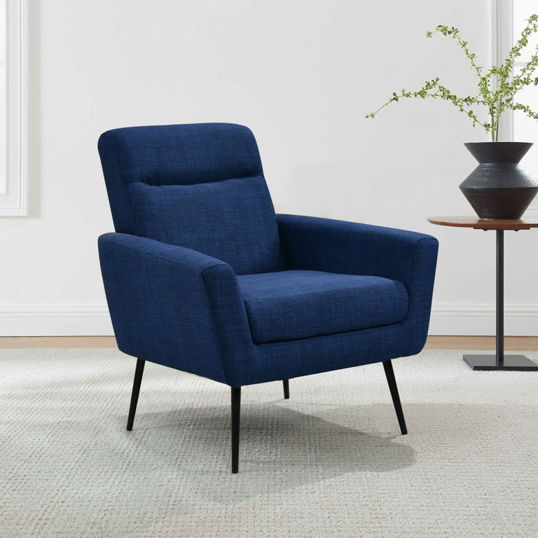 Accent Chair Mid Century Fabric Upholstered Armchair with High Back and Metal Legs Vintage Comfy Single Sofa Chair Leisure Chair for Small Space