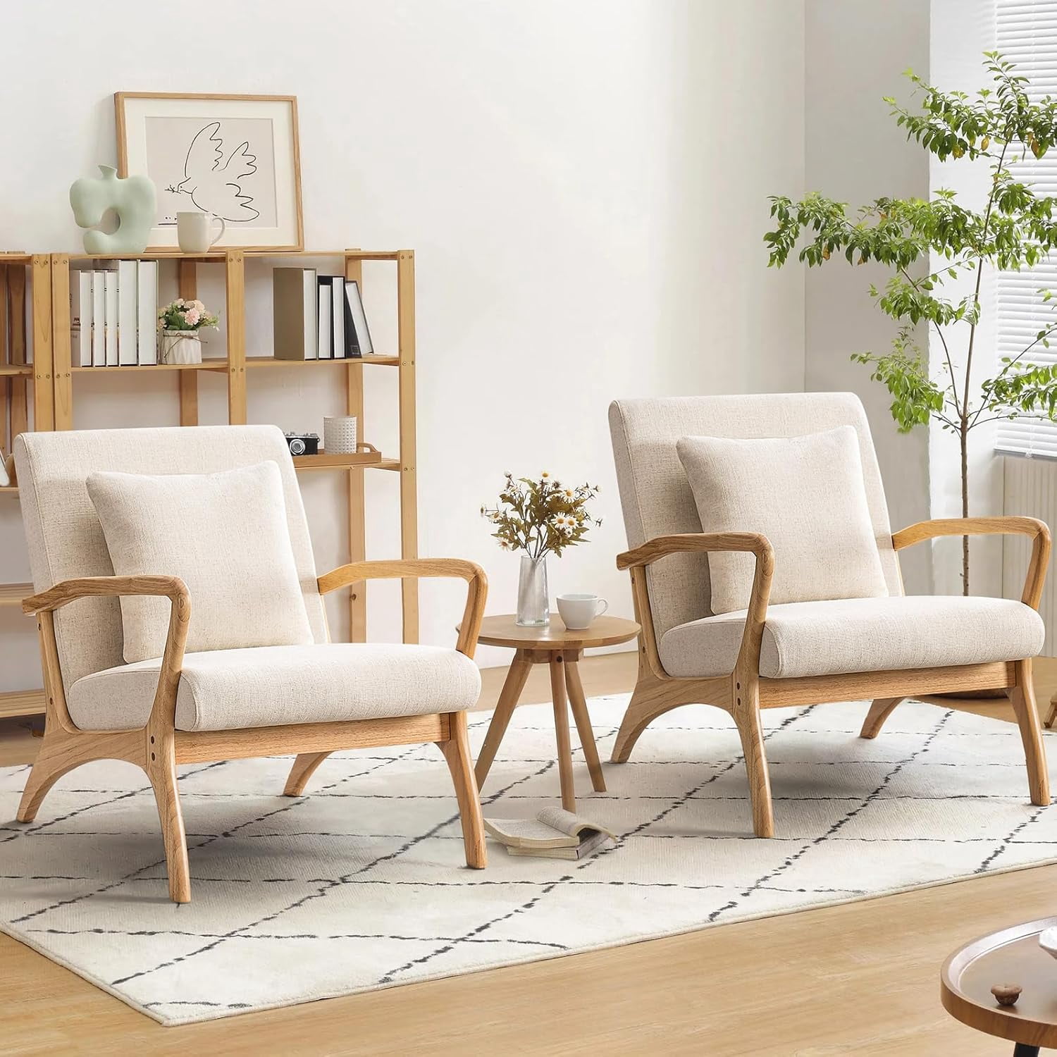 Accent Chair, Mid Century Modern Chair with Lumbar Pillow Upholstered ...