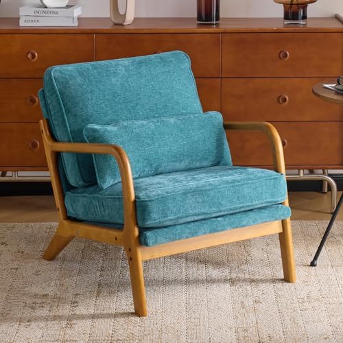 Accent Chair Mid-Century Modern Chair with Pillow Linen Fabric ...