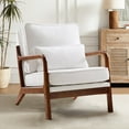 thumbnail image 1 of Accent Chair, Mid Century Modern Chair with Pillow, Upholstered Lounge Arm Chairs, Linen Fabric Comfy Reading Chair with Wood Frame, Side Chair, Beige White, 1 of 8