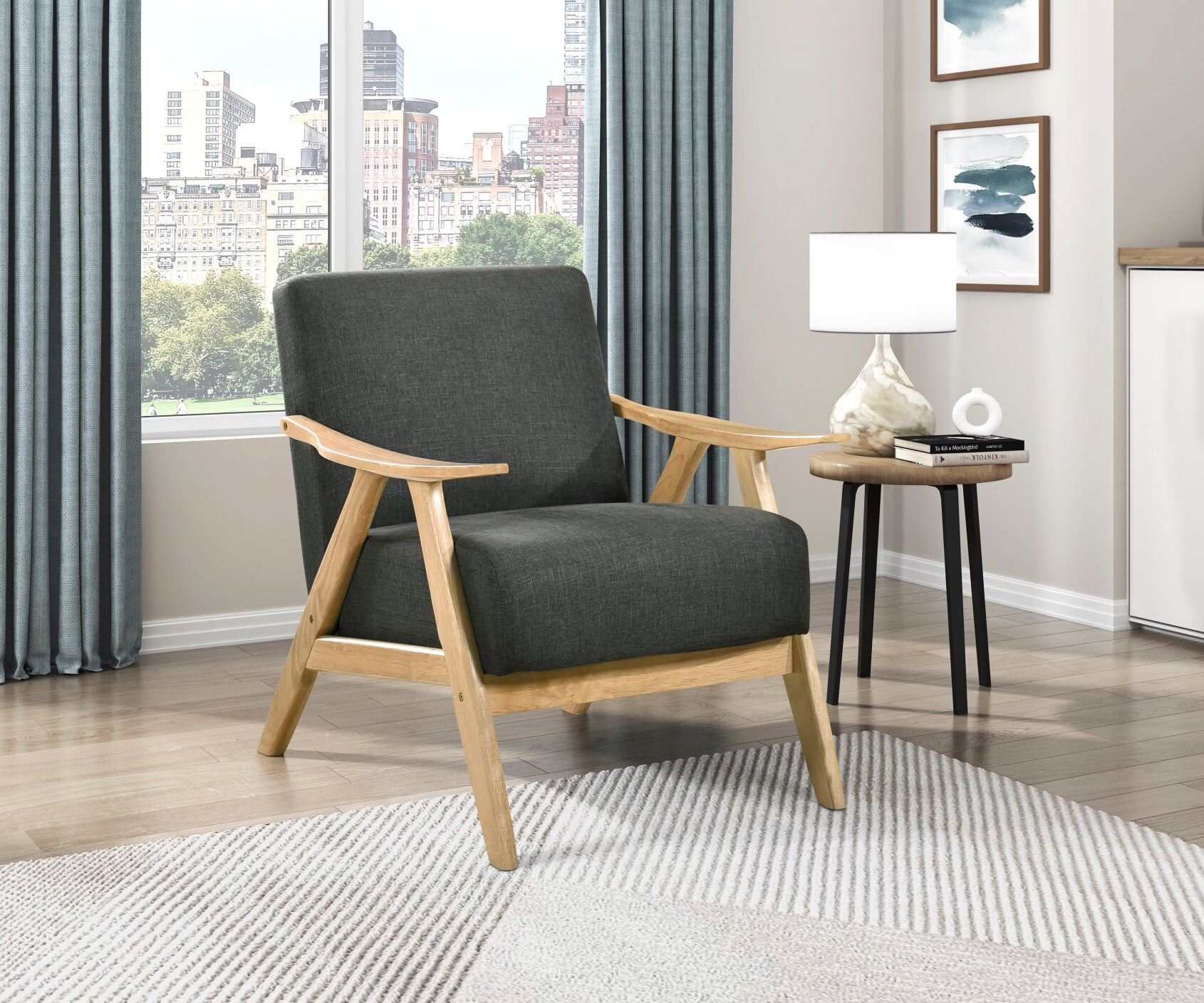 COLAMY Mid Century Modern Accent Chair - PU Leather, Solid Wood Frame, High Back, Supports 330 Lbs (Black)