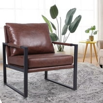 Accent Chair Mid Century Modern Chair for Living Room, Armchair Faux Leather Upholstered Chair with Metal Frame Zipper Padded, Single Sofa Chair Reading Chair for Bedroom Reception