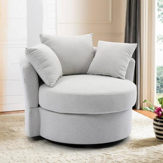 Accent Chair, Modern Akili Swivel Barrel Chair, Linen Swivel Accent Sofa Barrel Chairs, Leisure Round Barrel Chair, for Hotel Home Living Room, Beige
