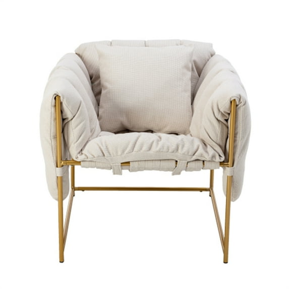 Accent Chair, Modern Armchair with Shredded Foam Cushioning and Sturdy Metal Frame, Sling Accent Chair with Pillow Single Sofa Chair for Bedroom, Living Room, Beige