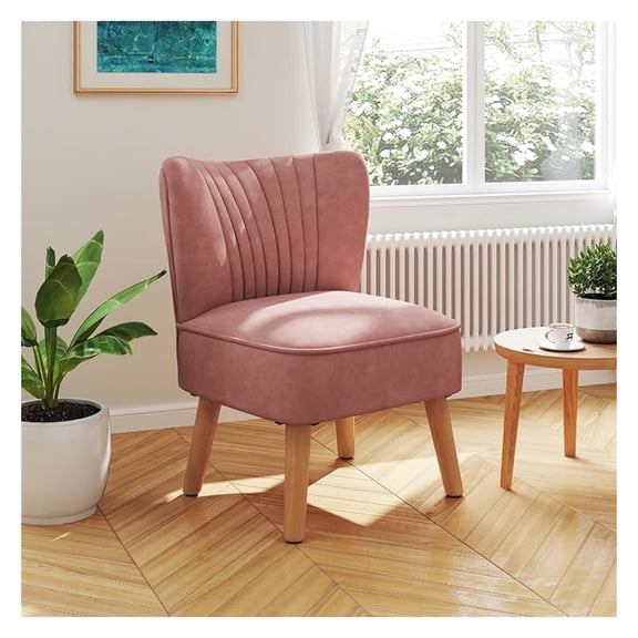 Modern Accent Chair , Armless Slipper Chair Velvet Upholstered Lounge Chair, Wingback Large Single Sofa Side Chair for Living Room Bedroom,Pink