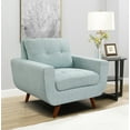 thumbnail image 1 of Accent Chair, Modern Button Tufted Thicked Upholstered Armchair with Wide Backrest & Wood Legs, Comfy Leisure Single Sofa Chair Reading Chair for Living Room Bedroom, Light Blue, 1 of 7