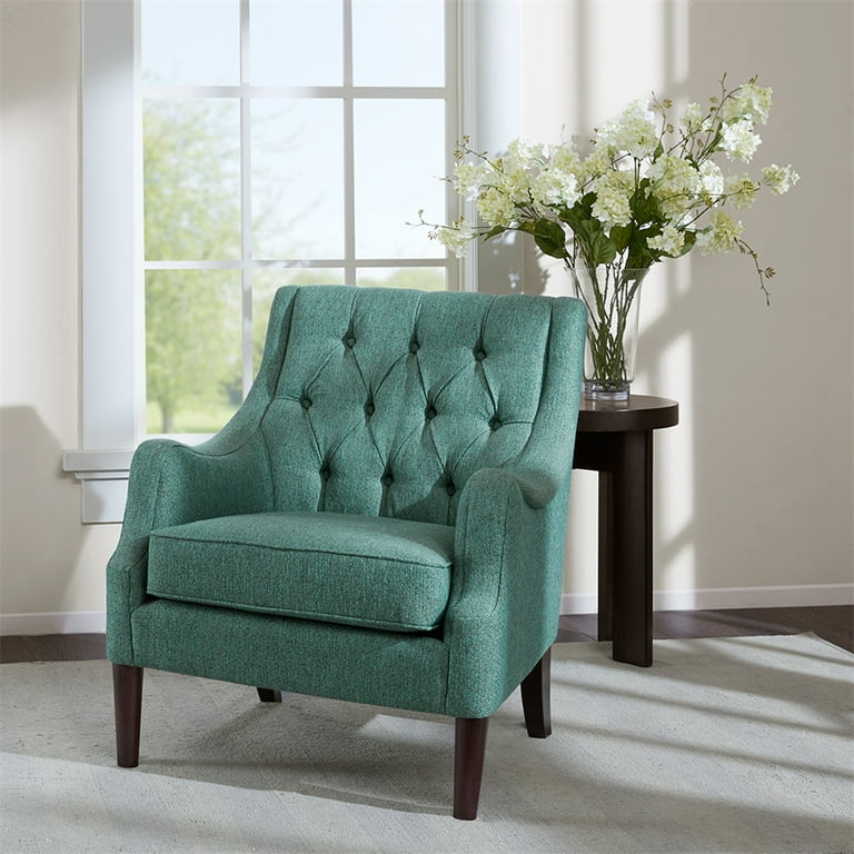 Accent Chair Modern Button Tufted Upholstered Armchair with Solid Wood Legs Ergonomic Single Sofa Chair with Curved Armrest Padded Cushion