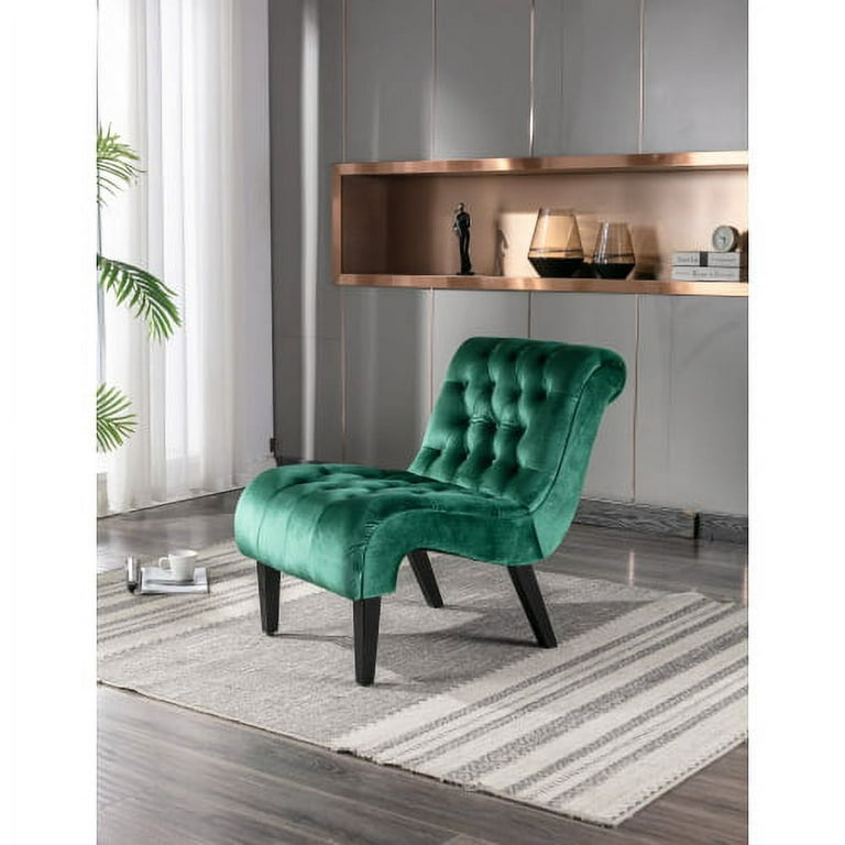 Accent Chair, Modern Button Tufted Velvet Upholstered Lounge Chair with  Curved High Back and Wood Legs, Comfy Single Sofa Chair Leisure Recliner  for Living Room Bedroom Office, Green 