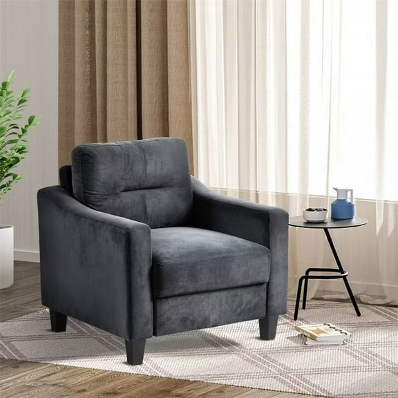 Accent Chair, Modern Chenille Fabric Tufted Upholstered Armchair with Curved Backrest and Removable Cushion, Comfy Single Sofa Chair for Living Room Bedroom Office, Black