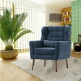 thumbnail image 1 of Accent Chair, Modern Comfy Chenille Tufted Armchair with Tapered Wood Legs, Mid-Century Upholstered Single Sofa Chair for Reading Room Living Room Bedroom (Dark Blue), 1 of 9