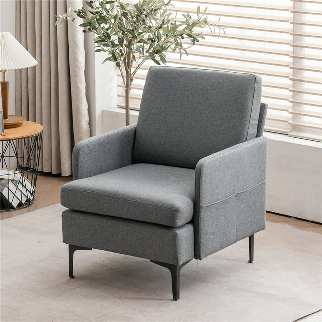Accent Chair, Modern Comfy Single Sofa Chair Linen Fabric Armchair