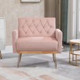 thumbnail image 1 of Accent Chair, Modern Fabric Upholstered Armchair with Metal Legs and Button Tufted Backrest, Leisure Single Sofa Chair with Square Armrest and Thicken Cushion for Living Room,Office, Pink, 1 of 7