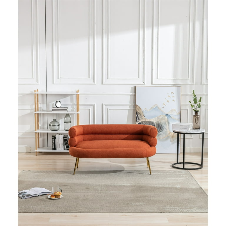 Accent Chair Modern Fabric Upholstered Tufted Armchair with Curved Back and Golden Metal Legs Elegant Swan Leisure Sofa Chairs Vanity Chair Living Room Sofa for Bedroom Office Orange Walmart