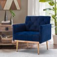 thumbnail image 1 of Accent Chair, Modern Lounge Chair with Arms, Tufted Decorative Leisure Single Sofa with Gold Metal Legs, Upholstered Reading Chair for Living Room Bedroom Office, Navy, 1 of 7