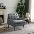 thumbnail image 1 of Accent Chair, Modern Mid-Century Linen Upholstered Armchair with Solid Wood Legs, Comfy Button Tufted Single Sofa Chair Reading Chair for Living Room, Bedroom, Office, Grey, 1 of 7