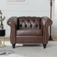 thumbnail image 1 of Accent Chair, Modern PU Leather Button Tufted Upholstered Leisure Armchair with Nailhead Trims & Rolled Arms, Comfy Single Sofa Chair with Solid Wood Legs for Living Room, Bedroom, Dark Brown, 1 of 7