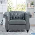 thumbnail image 1 of Accent Chair, Modern PU Leather Button Tufted Upholstered Leisure Armchair with Nailhead Trims & Rolled Arms, Comfy Single Sofa Chair with Solid Wood Legs for Living Room, Bedroom, Gray, 1 of 7