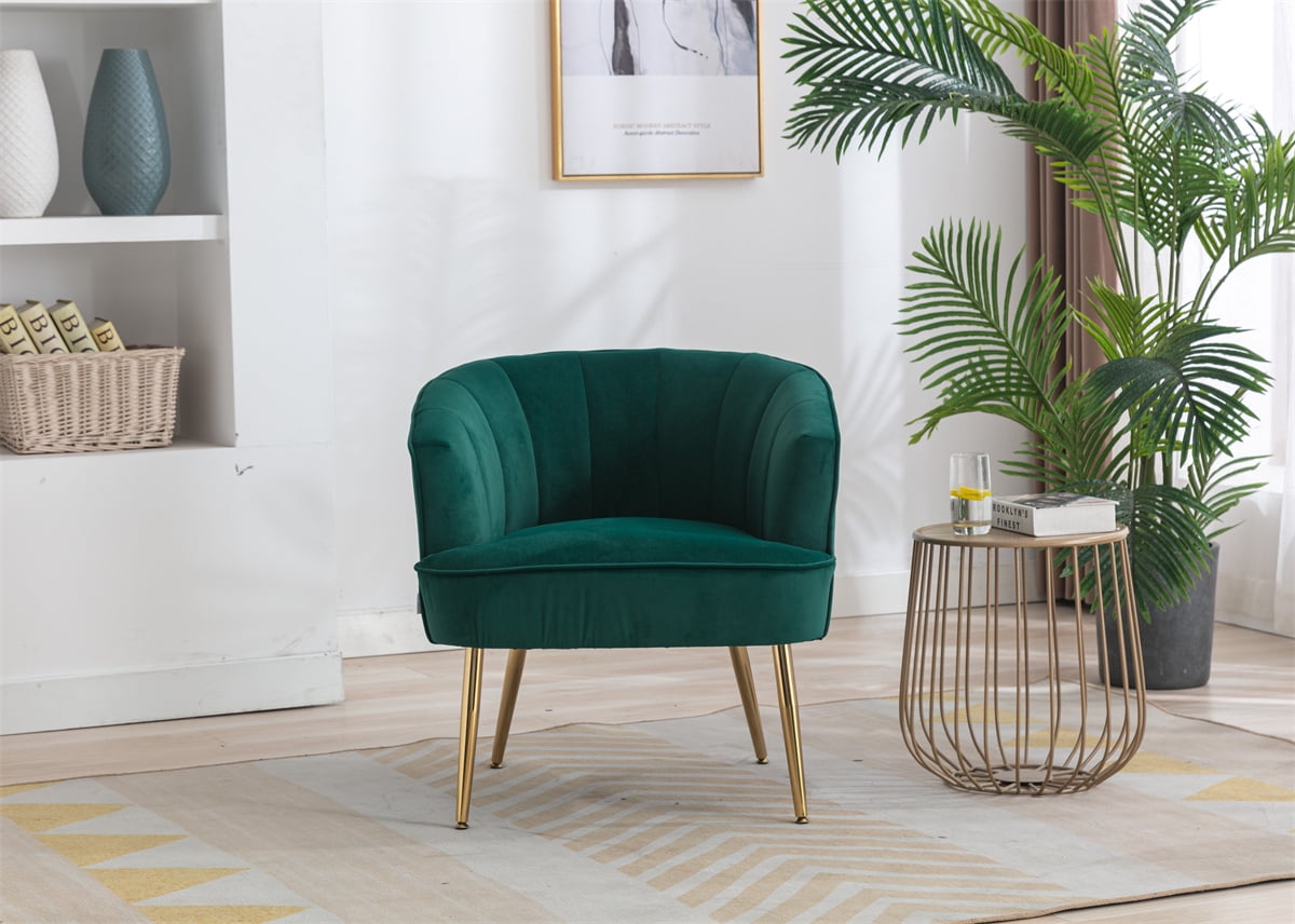 Accent Chair,Modern Retro Living Room Chair Leisure Chair,Upholstered  Velvet Barrel Chair Comfy Lounge Chair,Side Chair Vanity Chair with Golden  Metal Legs for Living Room Dining Room Office,Green 