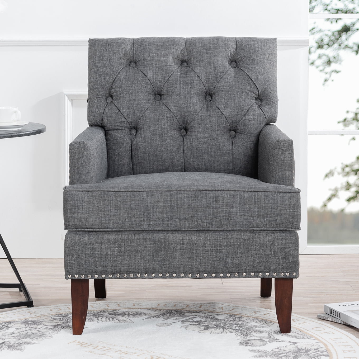 Accent Chair, Modern Style Living Room Chairs with Wood Legs, 28.94'' Armchair with Bubble Nail ...