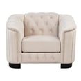 thumbnail image 1 of Accent Chair, Modern Velvet Single Sofa Chair with Button Tufted Backrest and Armrest, Upholstered Living Room Chair with Thick Removable Seat Cushion and Solid Wood Legs, Beige, 1 of 7