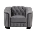thumbnail image 1 of Accent Chair, Modern Velvet Single Sofa Chair with Button Tufted Backrest and Armrest, Upholstered Living Room Chair with Thick Removable Seat Cushion and Solid Wood Legs, Gray, 1 of 7