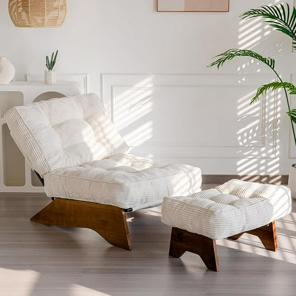 Accent Chair with Ottoman Adjustable Backrest, Tufted Living Room Chair Upholstered Lounge Chair with Footrest Set, Modern Chair Cozy Reclining Chair for Reading Room