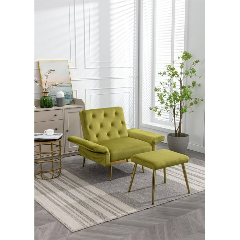 Accent Chair with Ottoman Button Tufted Velvet Armchair with