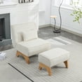 thumbnail image 1 of Accent Chair with Ottoman, Corduroy Upholstered Armless Chair with Nature Wooden Leg & Throw Pillow, Leisure Reading Chair Single Sofa Slipper Chair for Living Room Bedroom Dorm Room Office, Beige, 1 of 8