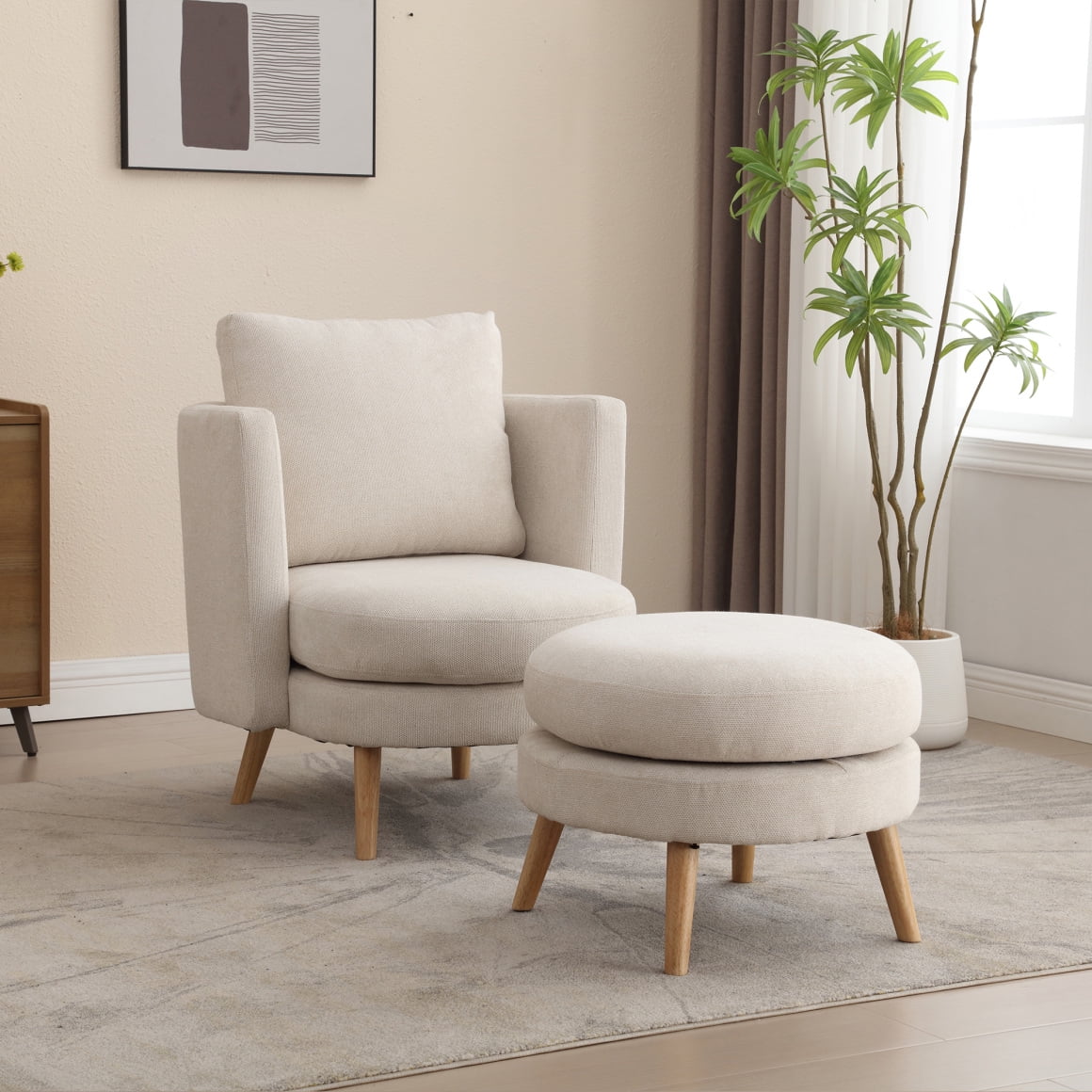 Accent Chair with Ottoman, Fabric Armchair and Footrest Set Comfy ...