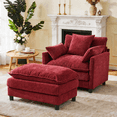 thumbnail image 1 of Accent Chair with Ottoman, Legahome 40"Wide Oversized Chenille Upholstered Lounge Chair, Comfy Reading Armchair with 3 Pillows, Barrel Chair Reading Chair for Living Room Bedroom, Red, 1 of 8
