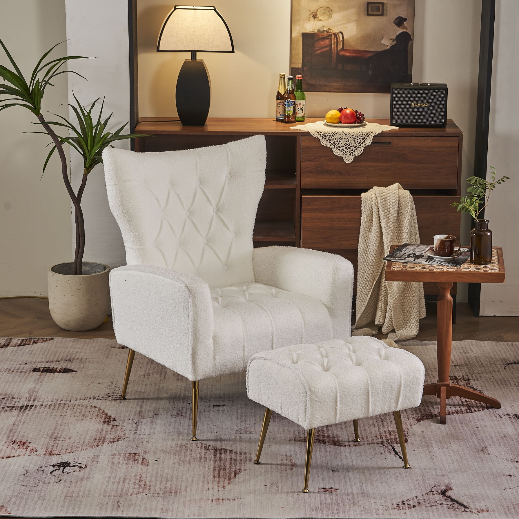 Accent Chair with Ottoman Living Room Chairs with Golden Legs Modern
