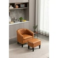thumbnail image 1 of Accent Chair with Ottoman, Mid Century Barrel Chair with Thick Cushion and Soft Back,Modern Upholstered Club Tub Round Arms Chair for Living Room Bedroom Office,Light Brown, 1 of 7