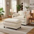 thumbnail image 1 of Accent Chair with Ottoman, Modern Lounge Club Chair, Chenille Upholstered Armchair with Footrest, Comfy Reading Chair for Living Room Bedroom Small Space, Beige, 1 of 15