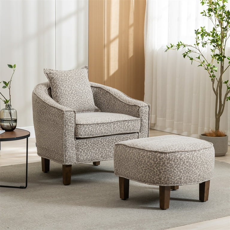 Accent Chair with Ottoman, Modern Upholstered Barrel Chair with