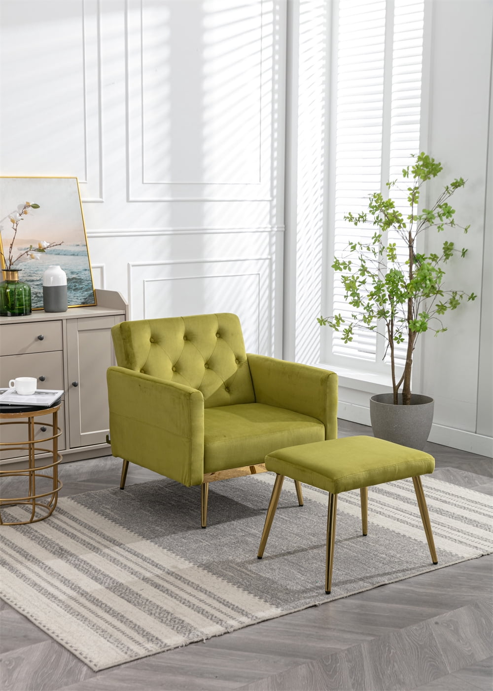 Accent Chair with Ottoman, Modern Velvet Button Tufted Upholstered ...