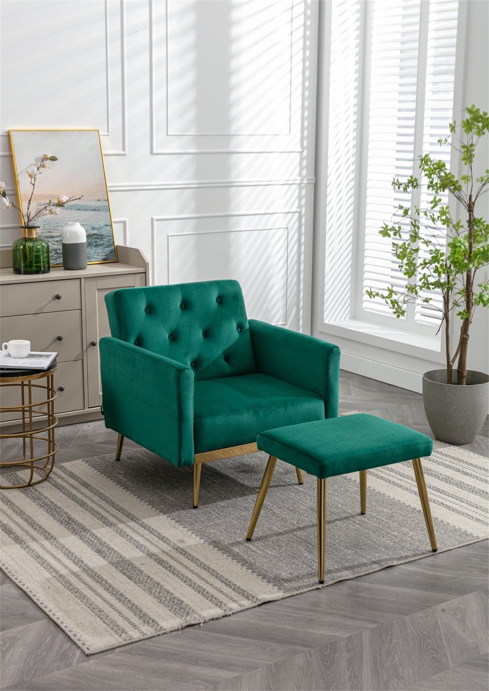 Accent Chair with Ottoman, Modern Velvet Button Tufted Upholstered ...