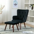 thumbnail image 1 of Accent Chair with Ottoman, Modern Velvet Button Tufted Wingback Lounge Chair Armchair with Footrest, Upholstered Single Sofa Leisure Chair Reading Chair with Solid Wood Legs for Bedroom, Black, 1 of 7