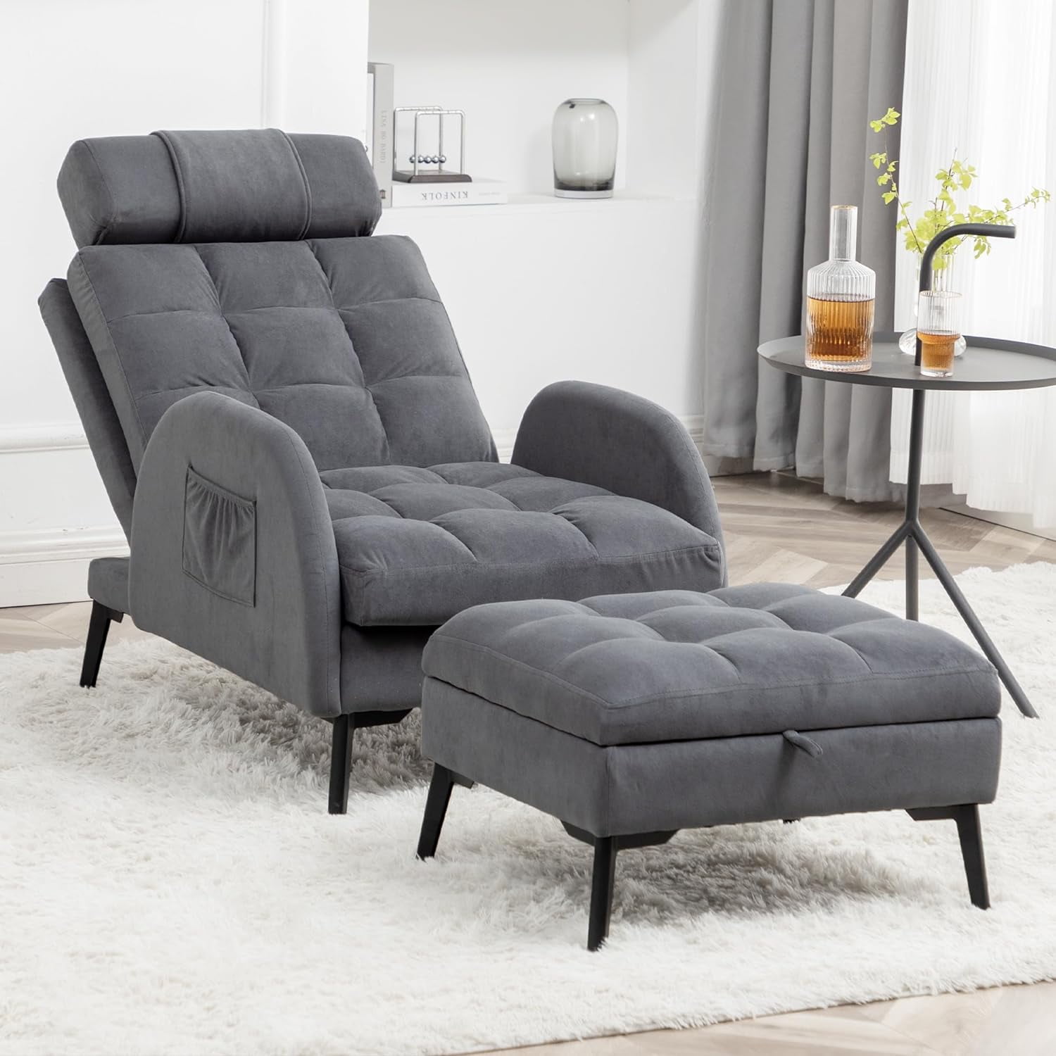 Accent Chair with Ottoman Reading Chair and Storage Ottoman Set Comfy
