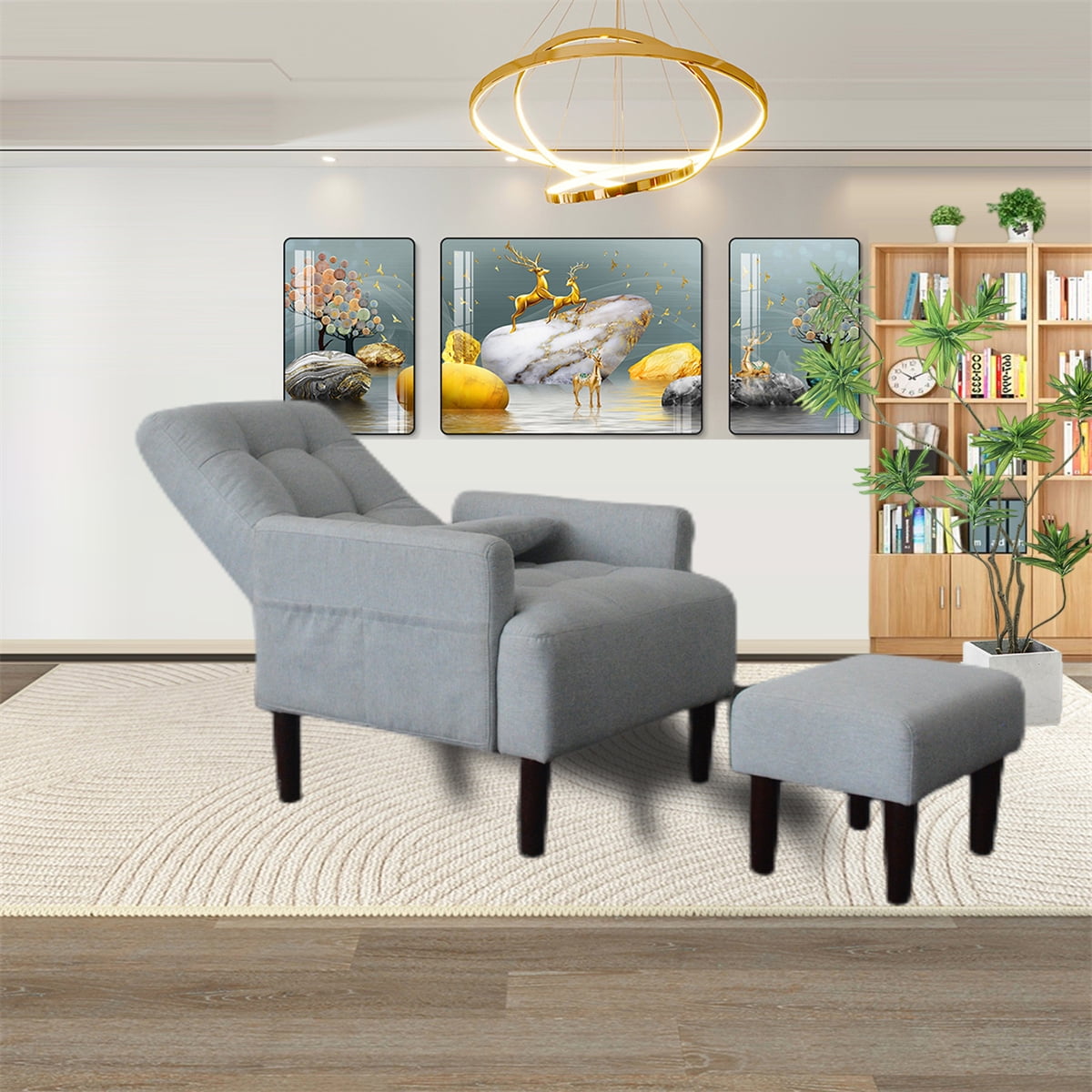 Accent Chair with Ottoman, Recliner Chair Ottoman Set, Lounge Reading