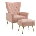 thumbnail image 1 of Accent Chair With Ottoman Set Of 2, Velvet Button Armchair With Backrest, Modern Upholstered Sofa Chair With Metal Legs For Living Room Bedroom Office, 1 of 6