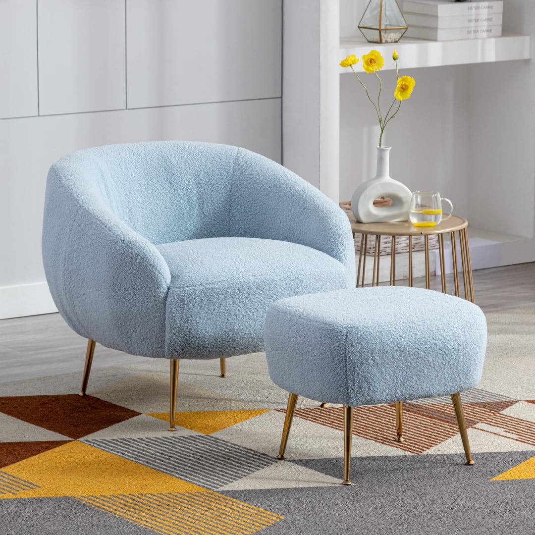 Accent Chair and Ottoman Set, Modern Barrel Chair Teddy Short Plush ...