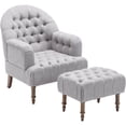 thumbnail image 1 of Accent Chair with Ottoman Set, Modern Linen Button-Tufted Upholstered Lounge Chair with Footrest Comfortable Armchair with Solid Wood Legs Leisure Single Sofa Chair for Living Room, Gray, 1 of 7