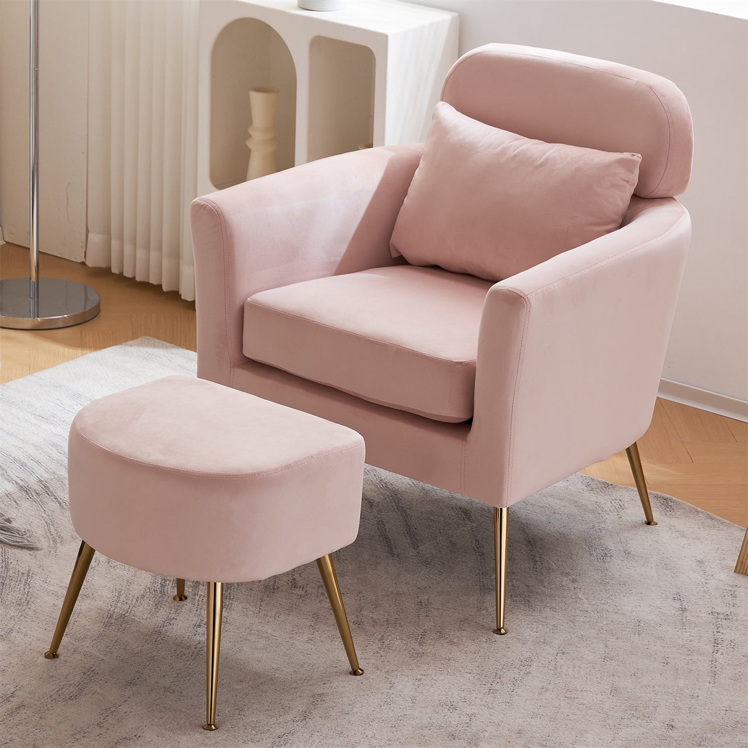 Gold Legs Cheap Pink Accent Chair Accent Chair With Ottoman Set - Main Image