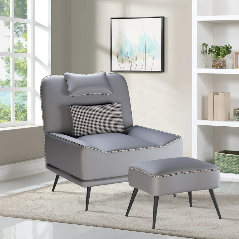 Accent Chair with Ottoman Set, Modern Lounge Chair with Footrest