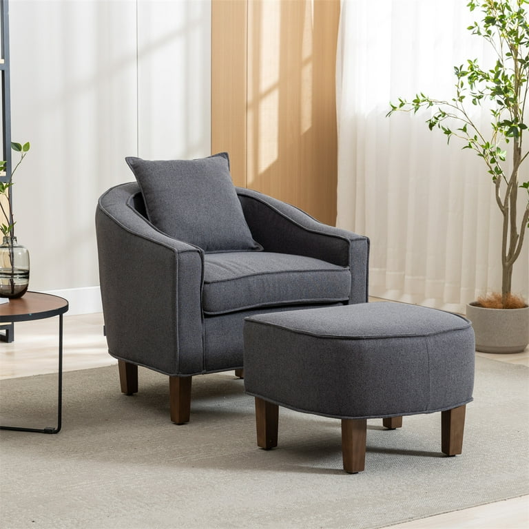 Accent Chair with Ottoman Set, Upholstered Club Arm Chair with