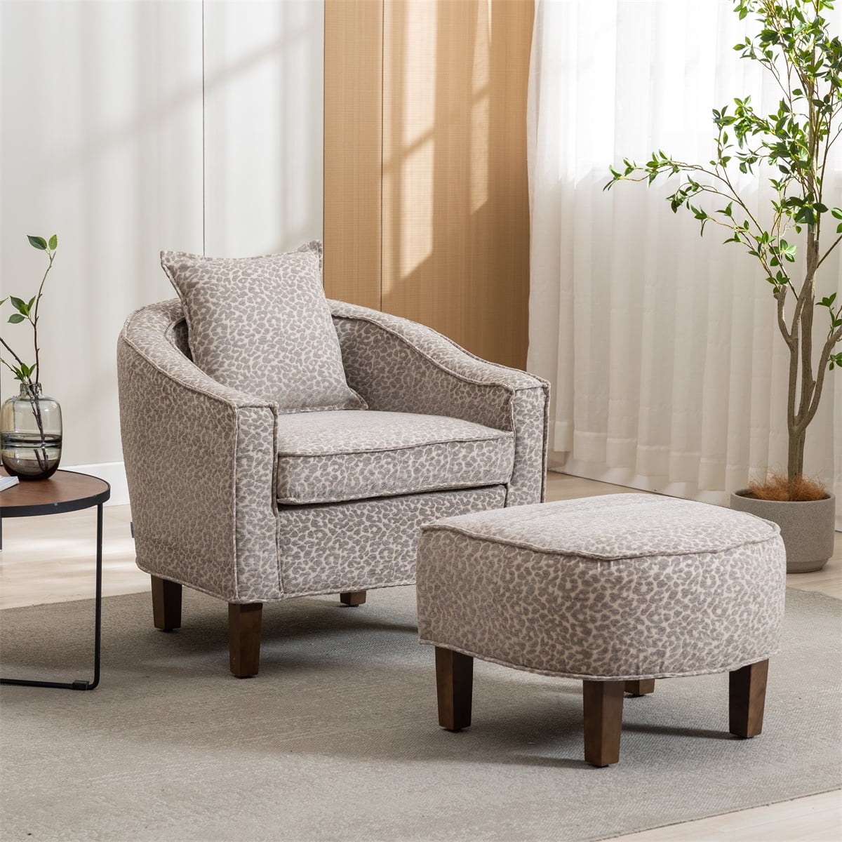 Accent Chair with Ottoman Set, Upholstered Club Arm Chair with