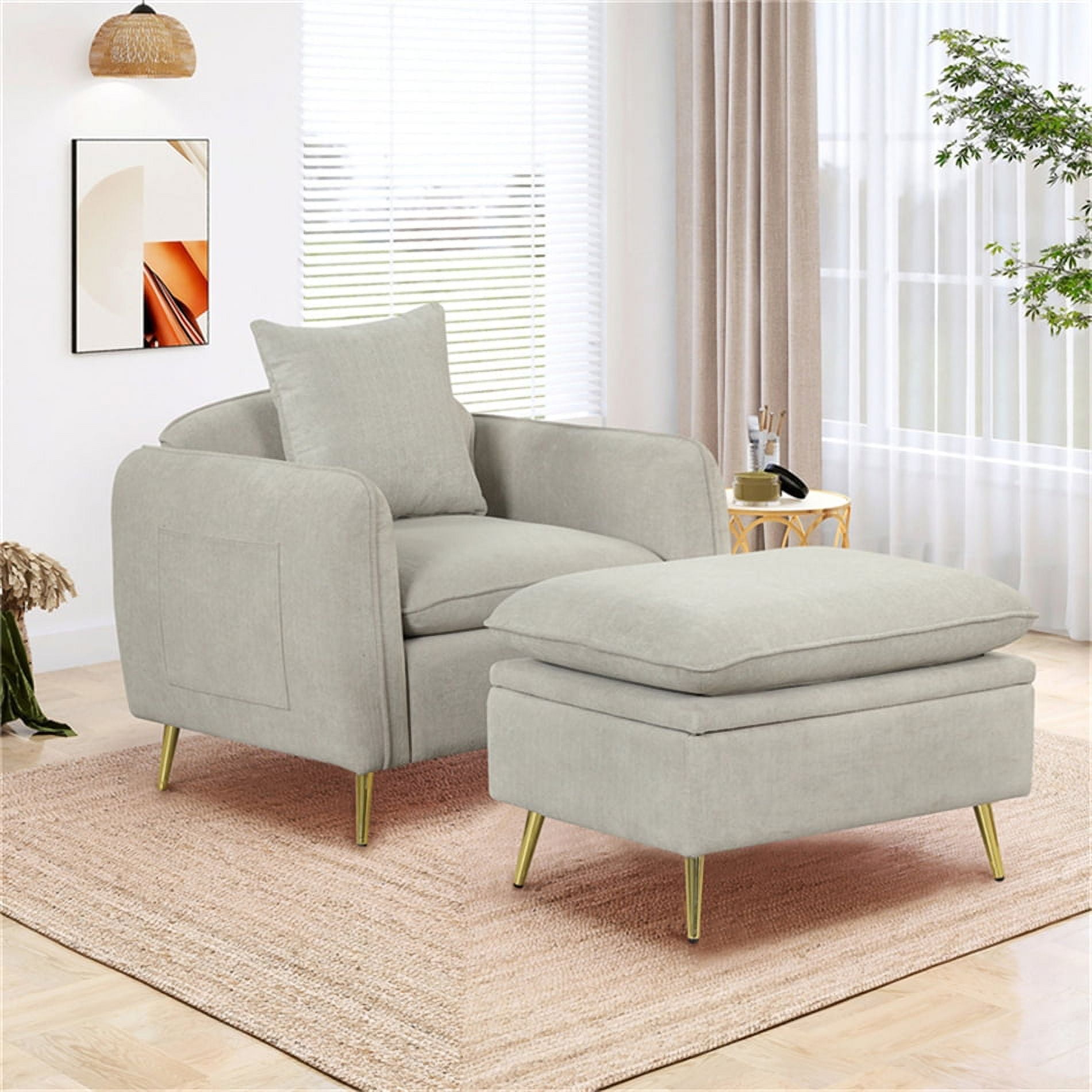 Accent Chair with Ottoman Storage Comfort Single Sofa Chair with
