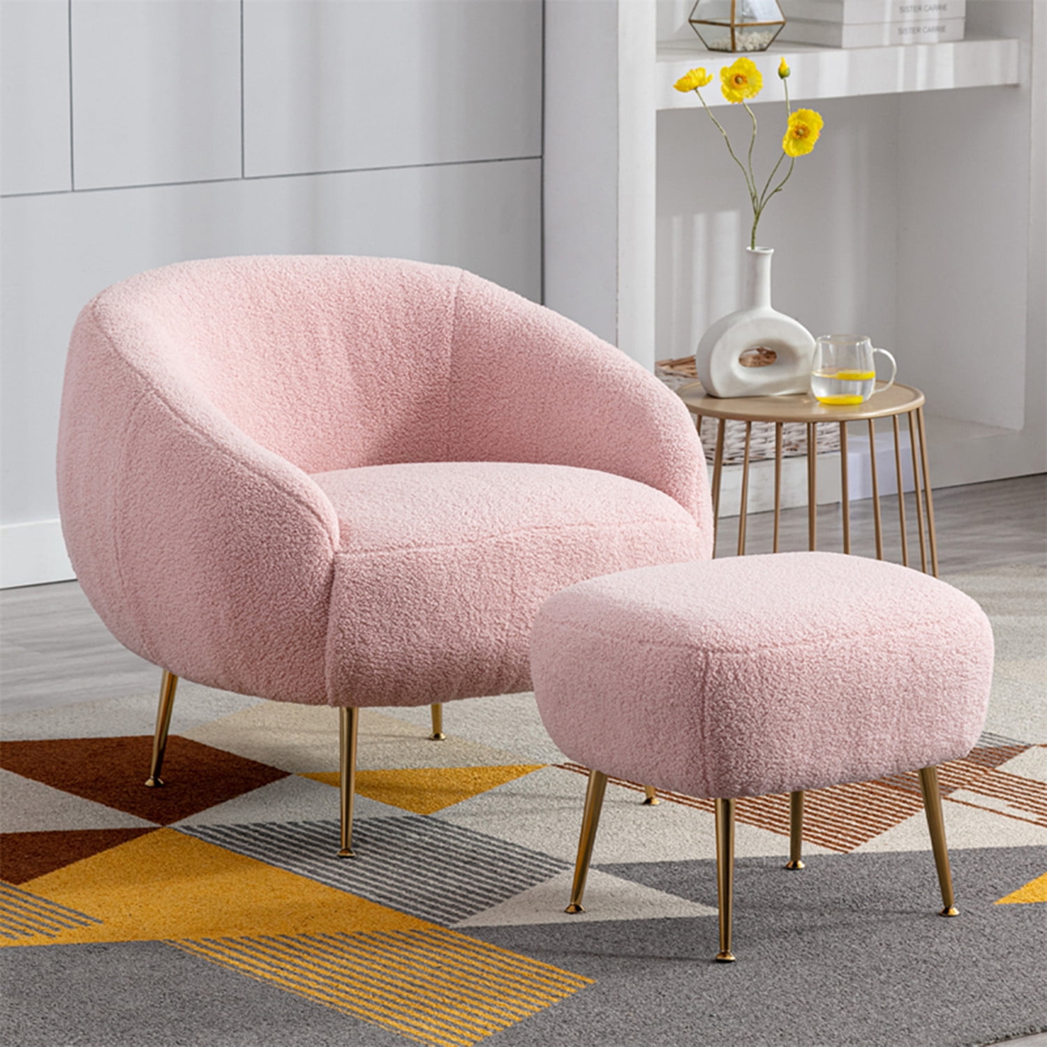 Accent Chair with Ottoman Teddy Upholstered Accent Club Armchair