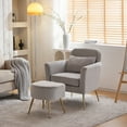 thumbnail image 1 of Accent Chair with Ottoman, Upholstered Arm Chair with Metal Legs and Lumbar Pillow, Teddy Fabric Single Sofa  Chair for Bedroom, Reception Room, Light Gray, 1 of 9